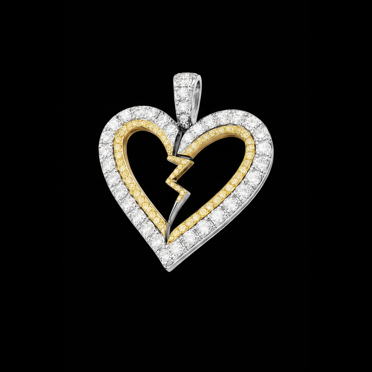 Broken Heart Double Row Pendant - Yellow Gold