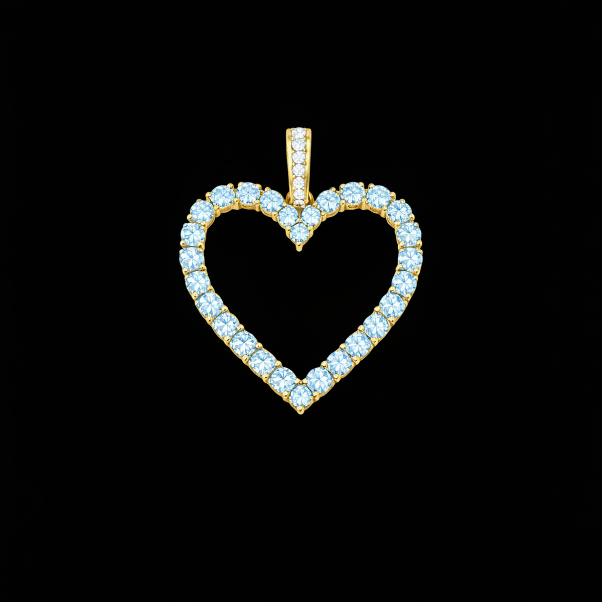 Open Heart Colored Stones Pendant - Yellow Gold