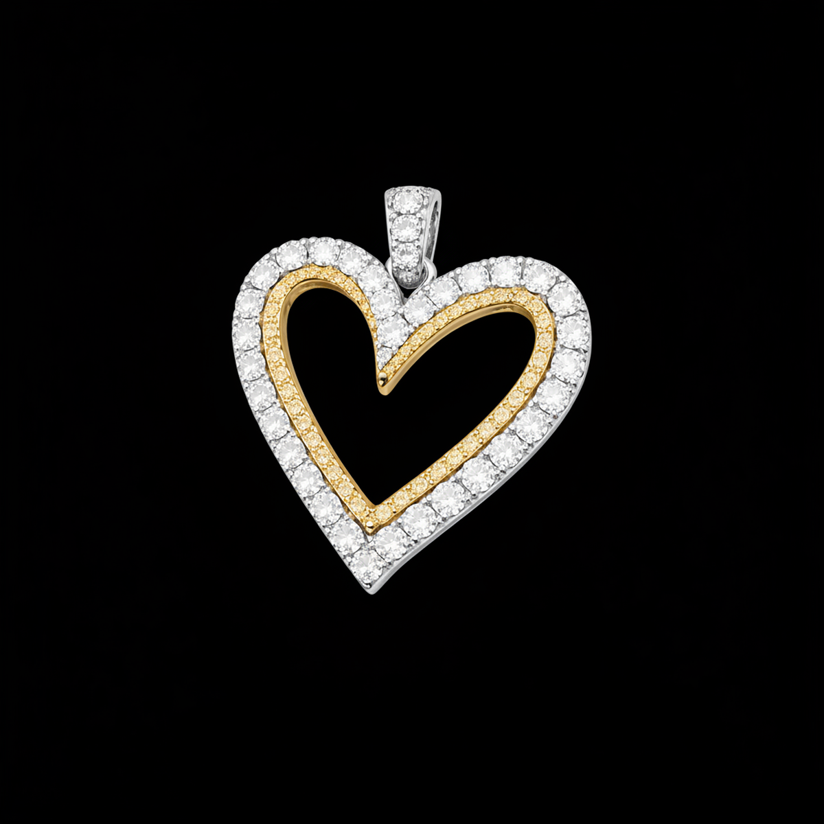 Open Heart Double Row Pendant - Yellow Gold