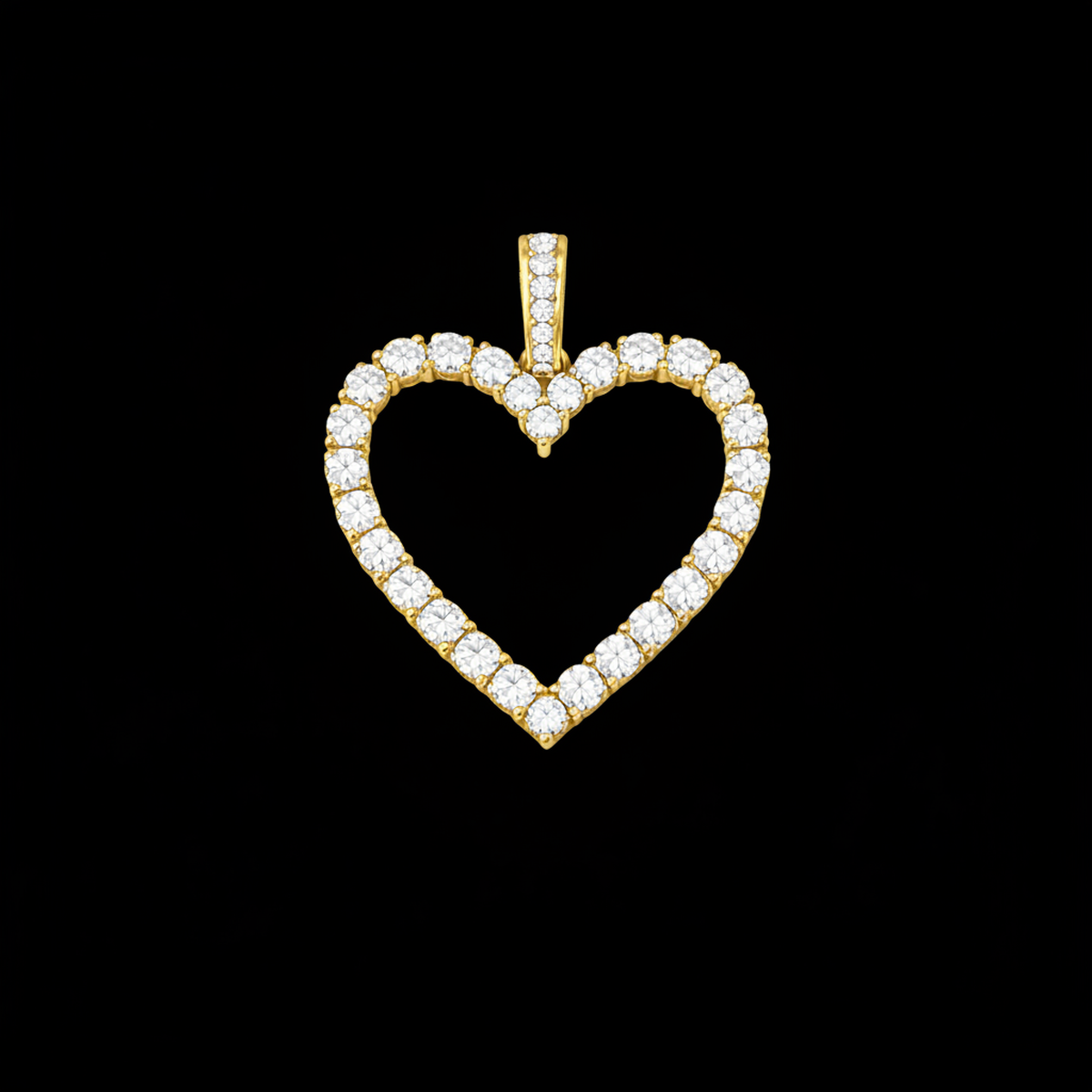 Open Heart Tennis Pendant - Yellow Gold