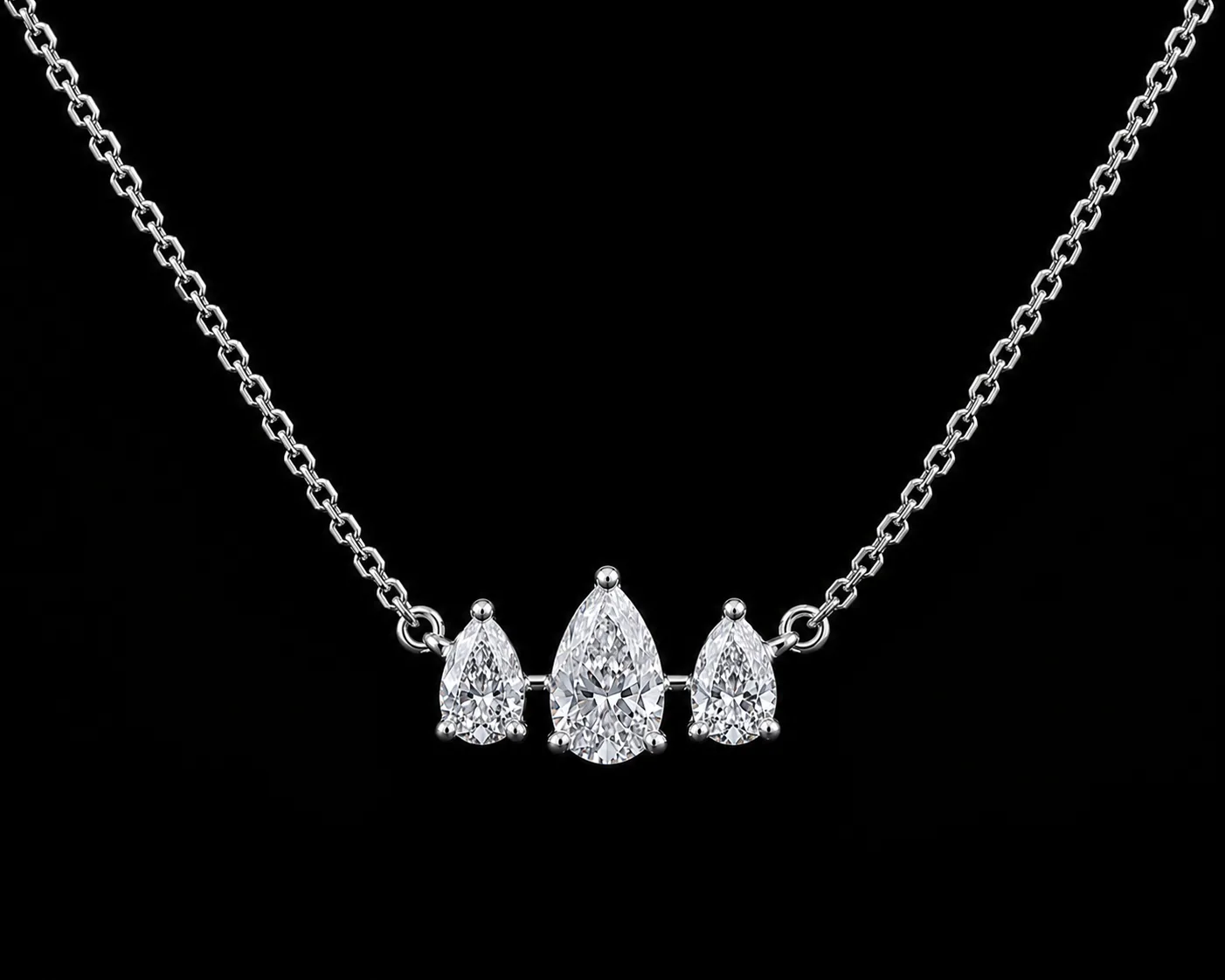 Past Present Future Pear Necklace - White Gold