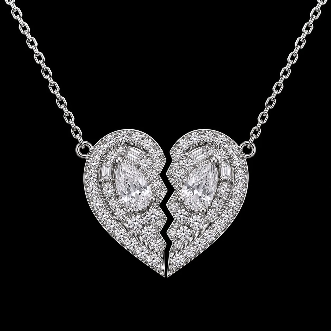 Shattered Heart Necklace - White Gold