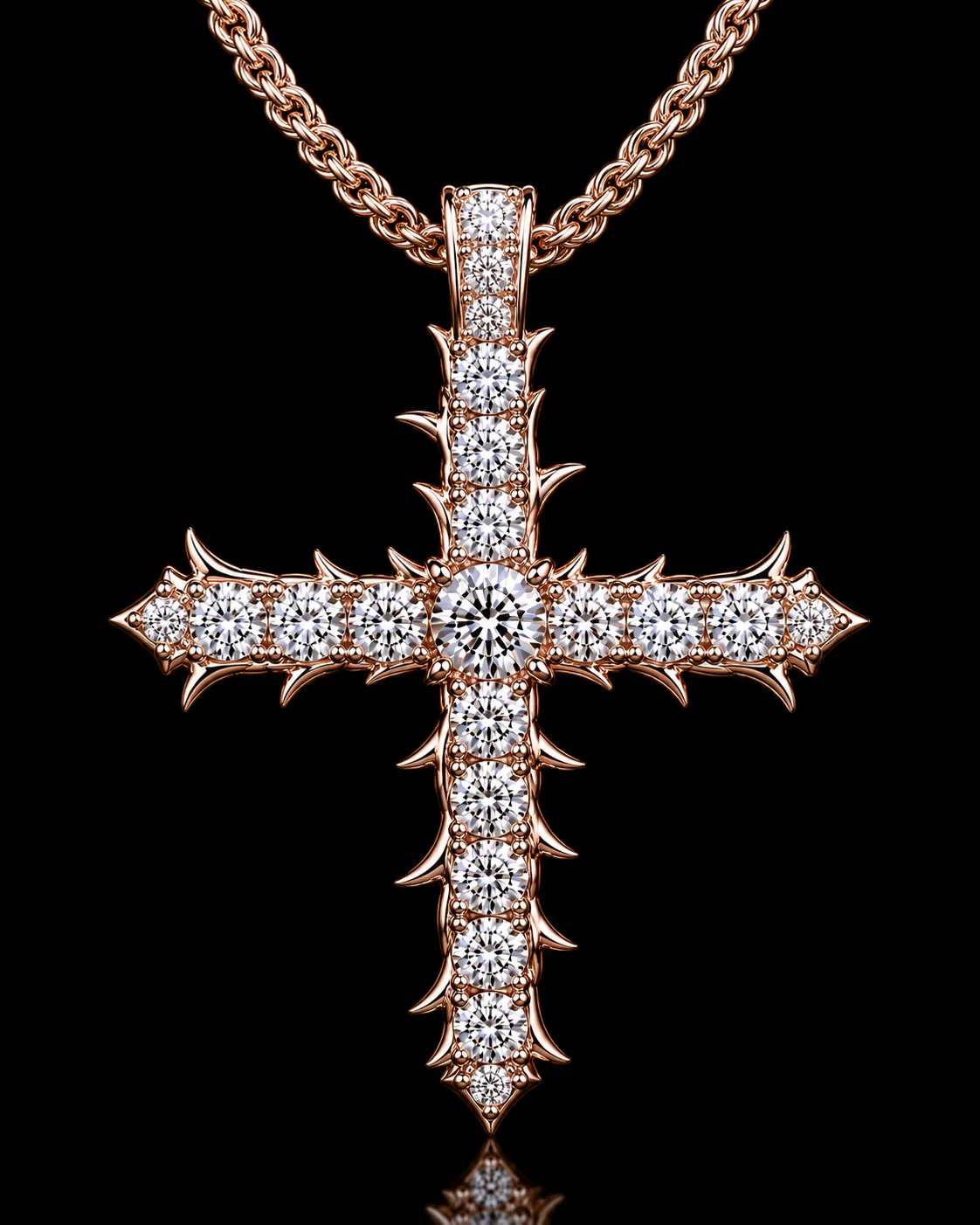 THORN Cross Pendant - Rose Gold