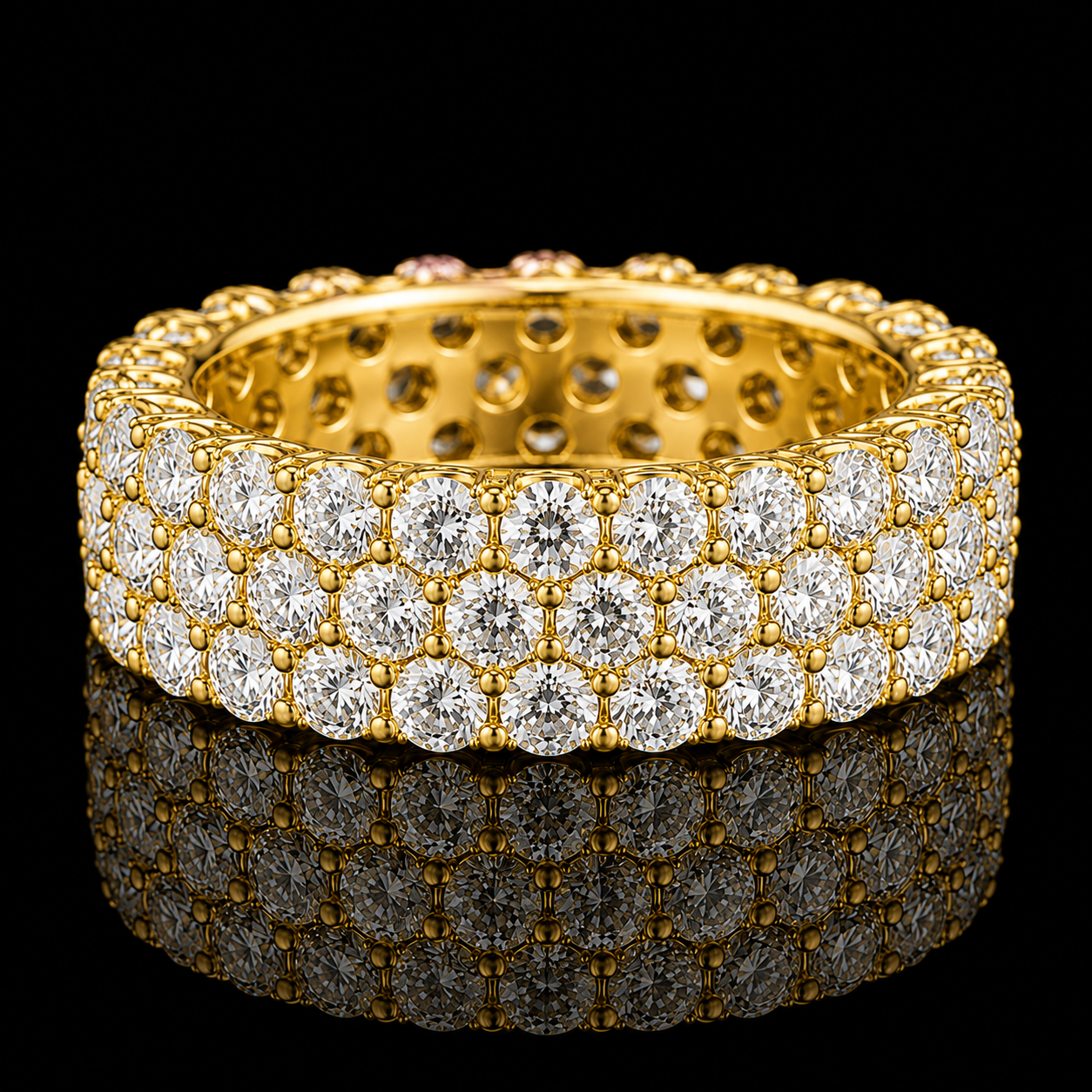Triple Row Diamond Eternity Ring - Yellow Gold